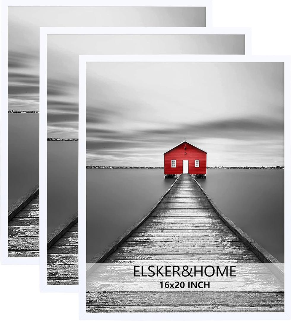 ELSKER&HOME 16x20 Picture Frames 3 Pack for Wall,Picture Poster Frame White for Horizontal or Vertical Wall Mounting, Sturdy and Scratch-proof