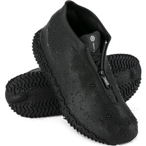 Waterproof Rain Shoe Covers, Silicone Overshoes with Zipper Non-slip Galoshes for Men and Women (L(Women 7.5-10.5,Men 6.5-9), Black)