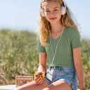 4 Pack Girls Short Sleeve Shirts Ribbed V Neck Tops Fitted Kids Soft Basic Tees Summer