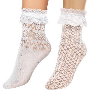 Avidlove Lace Ruffle Frilly Socks for Women - Fashion Ladies Princess Lace Ankle Socks (White)