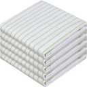 Lemon Green Stripe Kitchen Towels (5 Pack), 100% Cotton, Classic Striped, Super Absorbent & Durable Dish Cloths, Quick Dry Towel Set for Drying Dishes, Everyday Kitchen Cleaning