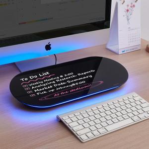 TSJ OFFICE Glass Desktop Whiteboard - 17 X 7 Inches Small Dry Erase Board with Blue Light, Glass White Board Surface Notepad with 1 Drawer, Desk Organizers for Office, Home, School Supplies (Black)