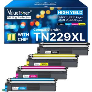 TN229XL Toner Cartridges Replacement for Brother TN229 XL TN-229XL TN-229 XL for Brother MFC-L3780CDW MFC-L3765CDW MFC-L3720CDW HL-L3280CDW HL-L3220CDW HL-L3300CDW (Black, Cyan, Magenta, Yellow)