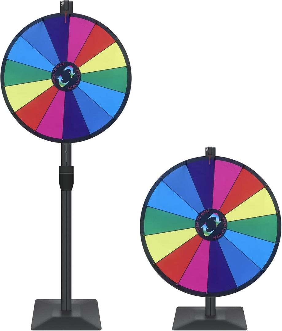 iElyiEsy 24" Prize Wheel with Adjustable Floor Stand Height Adjustable 12 Slots Spin Wheel for Prizes with Dry Erase Markers & Eraser for Carnival Trade Show (24 Inch Dual Use)