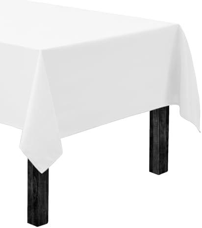 2 Rectangle Tablecloth - 60 x 102 Inch White Table Cloth for 6 Foot Rectangle Table - Heavy Duty Washable Fabric - for 6 Ft Buffet Table, Holiday Party, Dinner, Wedding & Baby Shower