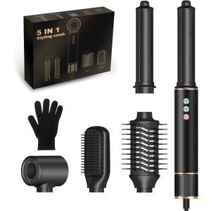 5-in-1 Hair Styler & Dryer, 110,000 RPM Ionic, Auto-Wrap Curling Barrels (L/R), Oval Volumizer & Straightening Brush, 3 Heat/3 Speed, Quick-Lock