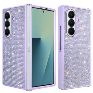 ZIYE Galaxy Z Fold 7 Case for Women Girls Glitter Sprakle Bling Anti-Slip Shockproof Protection Cover Case Designed for Samsung Galaxy Z Fold 7 5G Purple