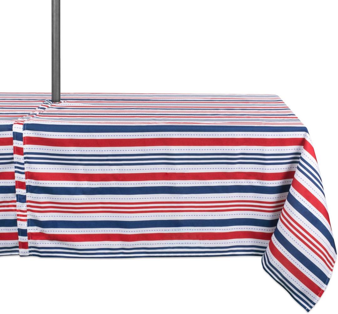 DII Patriotic Stripes Zippered Tabletop Collection, Stain Resistant & Waterproof, Tablecloth, 60x120, Red, White, & Blue