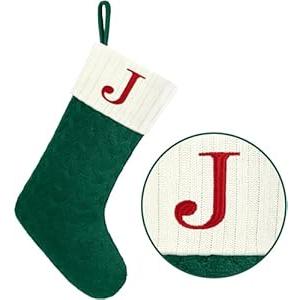 Christmas Stockings with Initials,20 Inches Large Knit Embroidered Letter Christmas Stocking,Monogram Christmas Stocking for Famliy Holiday and Xmas Tree Fireplace (Letter J)