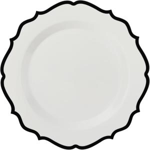 PLASTICPRO 64 Pack Elegant Disposable Plastic Plates Combo Set Includes 32 Dinner Plates and 32 Salad Plates Heavy Duty Fancy Party Plates White & Black Contemporary Design