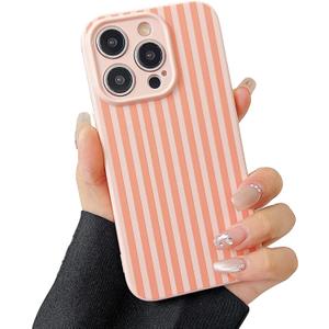 2 x Compatible with iPhone 14 Pro Case Cute Aesthetic Striped Phone Case for Girls Women,Soft Silicone Shockproof Protective Designed for iPhone 14 Pro Case -Pink