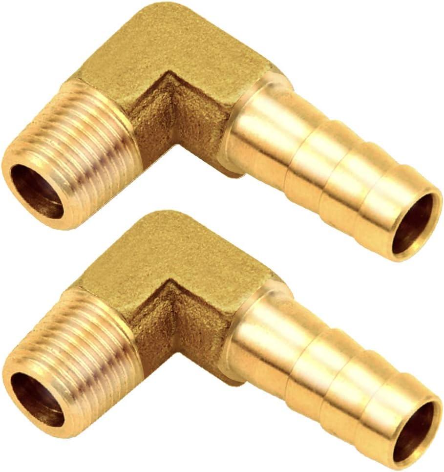 Joywayus Brass Hose Fittings 90 Degree Elbow 3/8" Barb to 1/2" NPT Male Pipe Water/Fuel/Air(Pack of 2)