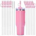 12PCS Reusable Clear Glass Straws Shatter Resistant Drinking Straw 6 Straight and 6 Bent with 12PCS Pink Straw Covers with Cleaning Brushes Environmentally Friendly For Smoothies Tea Juice12.2''x10 MM