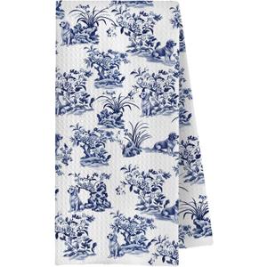Blue Chinoiserie Golden Retriever Kitchen Towels, Golden Retriever Gifts for Women Dish Tea Towels for Kitchen, Grand Millenial Floral Dog Decorative Hand Towels for Bathroom, 16x24 Inches