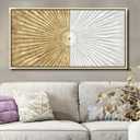 TRAIN2 ART Framed Canvas Wall Art Symmetrical Line Abstract Modern White Gold Wall Decor Art for Living Room Bedroom Bathroom Office Wall Decor 24"x48"