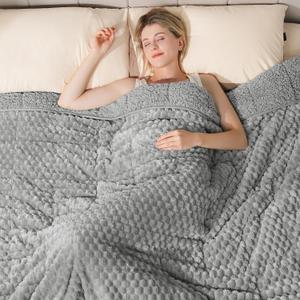 Super Soft Luxury Fleece Sherpa Weighted Blanket 15 lbs for Adults, Turtle Shell Fuzzy Cozy Fluffy Queen Size Weighted Throw, Ceramic Beads Washable Heavy Blankets for Couch Bed, Grey, 60" x 80"