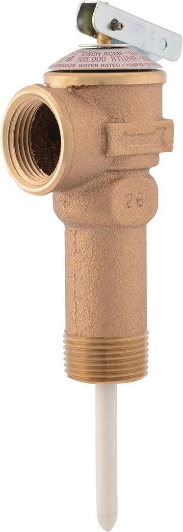 Cash Acme 3/4 Inch NCLX-5LX Temperature and Pressure Relief Valve, Push to Connect Brass Plumbing Fittings, Copper, CPVC Pipe, 150 PSI, 19783-0150 Bronze