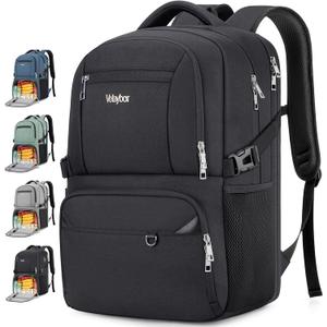 Insulated Lunch Backpack Fit 17" Laptop, Work Backpack with Lunch Box & USB Charging Port for Men & Women, Water Resistant College Computer Bag for Travel, Business, Hiking (Black)
