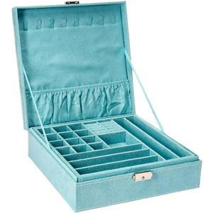Two-Layer Jewelry Box Organizer Display Storage case with Lock (Blue)