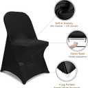 ManMengJi Spandex Folding Chair Covers, Black Folding Chair Slipcovers 12 PCS, Universal Fitted Chair Slipcovers for Wedding, Party, Banquet, Holidays, Celebration