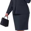 Agnes Orinda Women Plus Size Blazer and Skirt Suit Sets Business Casual | 2 Piece Notched Lapel Blazer and Pencil Skirt Outfits Suits Jacket Business Casual Office Professional 2X Navy Blue