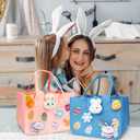 Aviski 2PCS Easter Egg Hunt Bags, Easter Bunny Gift Bags with Handles, Easter Treat Bags, Felt Easter Bags for Gifts Wrapping, Egg Hunt Game, Easter Party Supplies, 12" x7.8" x6.8"(Pink + Light Blue)