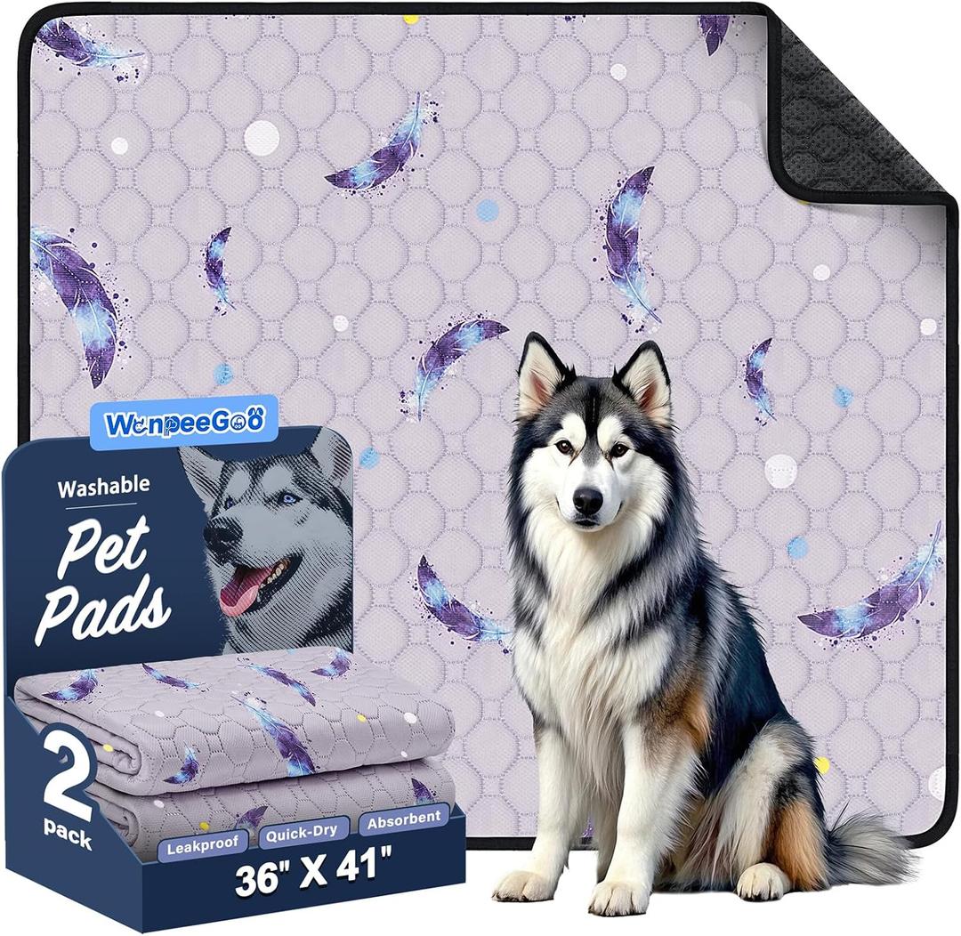 Washable Pee Pads for Dogs, 2Pack Reusable Puppy Pads, Super Absorbent & Leakproof Dog Pads, Anti-Slip Dog Pee Pads for Puppy Training & Incontinence, Feather Pattern 36"x41" Washable Pee Pads for Dogs, 2Pack Reusable Puppy Pads, Super Absorbent & Leakproof Dog Pads, Anti-Slip Dog Pee Pads for Puppy Training & Incontinence, Feather Pattern 36"x41"