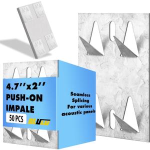 Blulu 50 Pcs Acoustic Panel Impaling Clips, 18 Gauge Galvanized Steel Sound Panel Wall Mount for Gypsum Board Plywood Masonry, Surface Mounting Impaling Clips for Acoustic Foam Panels (Silver)