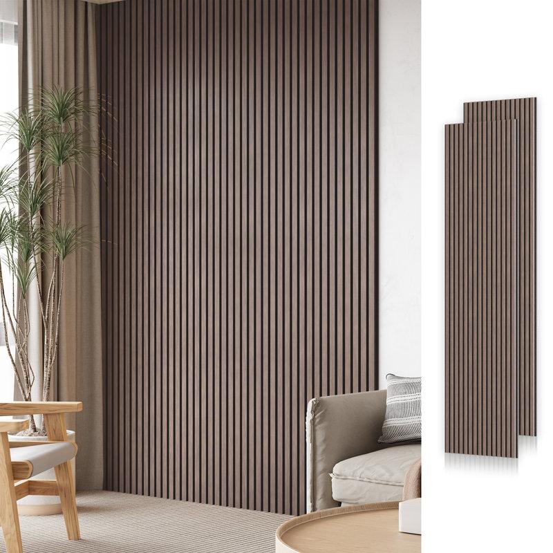 2pc x 94.5" x 24" 3D Acoustic/Sound proof Wood Slat Wall Panels,Smoky Walnut Sound Absorbing Panels for Ceiling and Wall(2 Piece/31.5 sq. ft.)