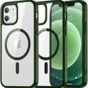 SUPFINE Funda magntica para iPhone 12, iPhone 12 Pro, compatible con MagSafe, parte trasera dura transparente con proteccin contra cadas de grado militar de 12 pies, a prueba de golpes, verde