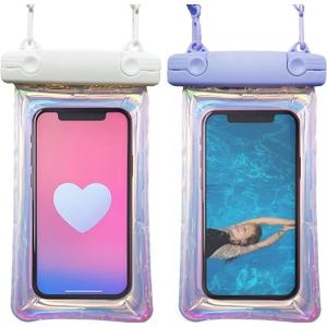 Waterproof Phone Pouch Floating [2 Pack], Floatable IPX8 Waterproof Phone Cases, Cellphone Dry Bag for iPhone 16 15 14 13 12 11 Pro Max Plus XS XR, Galaxy S24 S23, 4-7" (Purple and White)