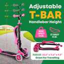 3 Wheel Scooter for Kids with Foldable Seat, Adjustable Handlebar Height, Lean-to-Steer Ride On Toy for Kids Ages 2+, Light-Up LED Wheels, Wide Anti Slip Deck, Indoor & Outdoor Use