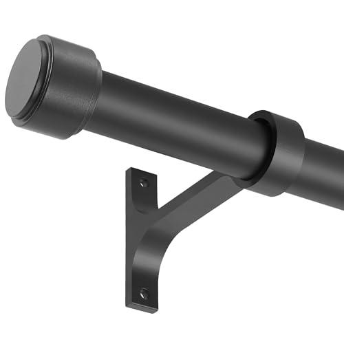 Black Curtain Rods for Windows 28 to 48", 1-Inch Blackout Curtain Rods with Aluminum Brackets and End Cap Finials, Adjustable Drapery Rods for Sliding Glass Door/Bedroom/Kitchen/Living Room Etc.