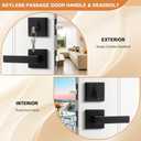 Probrico Flat Black Passage Door Lever with Single Cylinder Deadbolts Combo Pack, Modern Square Lock Set Handleset, Exterior Handle and Set