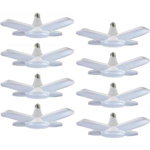 (8 Packs) LED Garage Lights, 60W Trilights Ceiling, High Low Bay Deformable Adjustable 4 Led Light Bulbs 6000LM 6000K, Screw in Tribright Garage Lighting Fixture,CRI80 Daylight