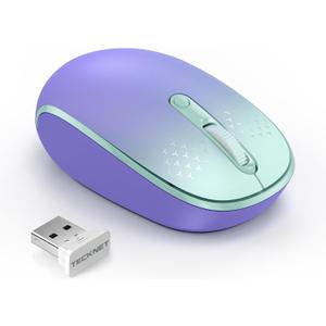 TECKNET Wireless Mouse, 2.4G Quiet Computer Mouse with USB Receiver, 4 Buttons Portable Cordless Mice for Chromebook, Laptop, PC, Mac, 800/1200/1600 DPI (Gradient Purple)