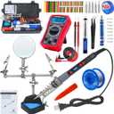 Soldering Iron Kit, 80W Electric Solder iron, Adjustable Temperature (180C- 500C, With Multimeter, Magnifier Welding Helping Hand, Heat shrink tubing, Solder Wire, Desoldering pump.
