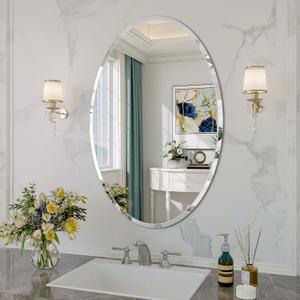 Frameless Oval Mirror, 20"x30" Beveled Oval Bathroom Mirrors, Wall Mounted Vanity Mirror for Bedroom, Entryway, Living Room, Hangs Horizontally or Vertically