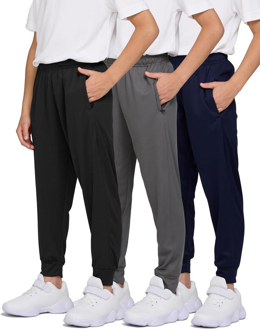 PURE CHAMP 3 Pack Boys Sweatpants Mesh Lightweight Kids Clothes with Zipper Pockets Active Quick-Dry Boys Pants XL