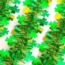 33FT St Patrick's Day Tinsel Garland Decorations Green Shamrock and Gold Wafer Irish Decor Shiny Thick Metallic Hanging Garland for St Patricks Day Home Indoor Outdoor Party Supplies-(Green+Gold)