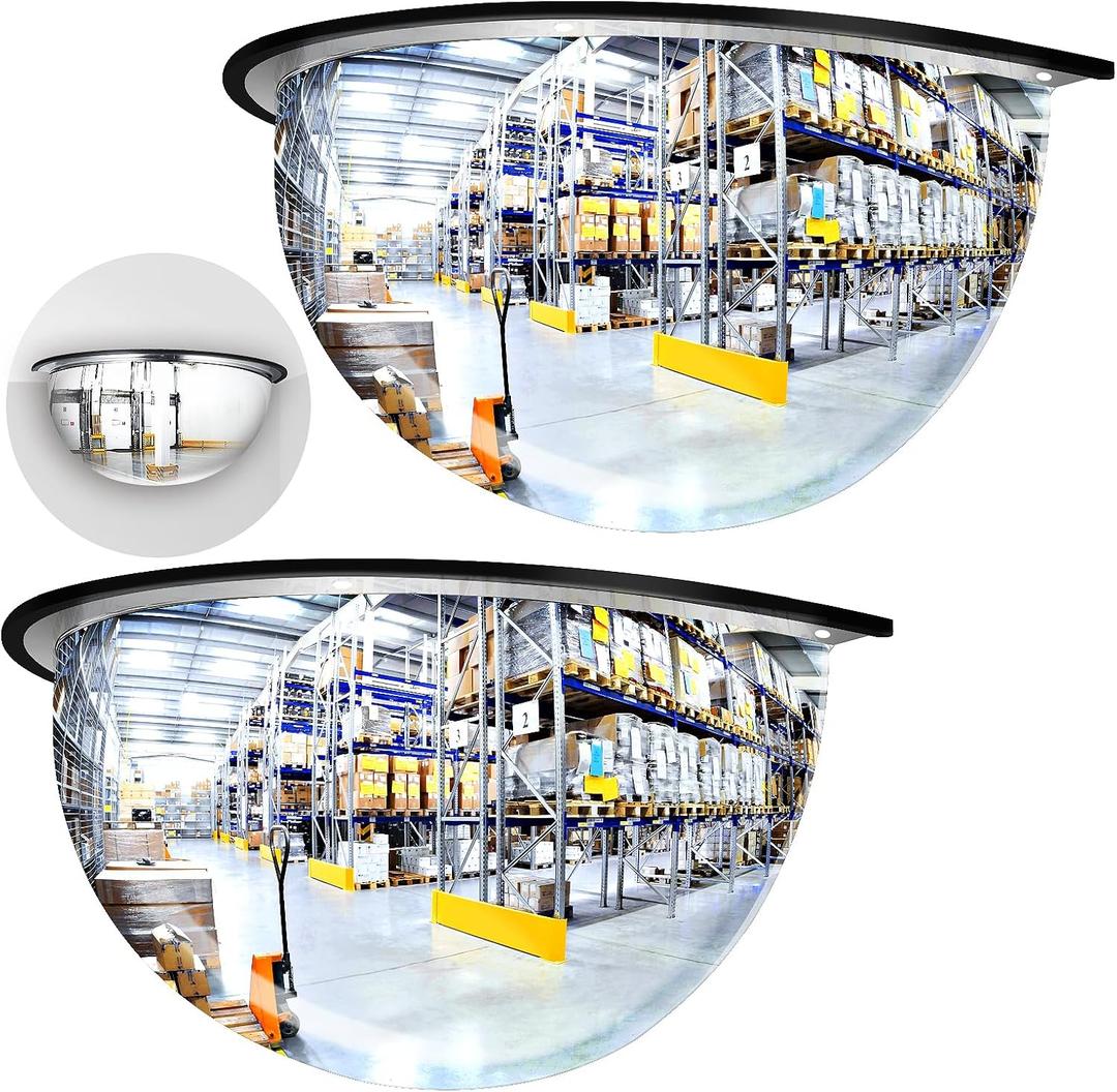 2 Pcs Acrylic Half Dome Blindspot Mirror - 18" Diameter Safety Convex Mirror for Wall, Ceiling, Driveway, Outdoor, Hallway, Warehouse, Office
