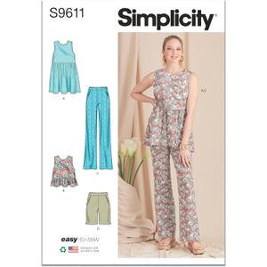 2 x Simplicity SS9611D5 Misses' Pullover Tunic, Crop Top, Boot Leg Pants, and Bermuda Shorts Sewing Pattern Packet, Design Code S9611, Sizes 4-6-8-10-12