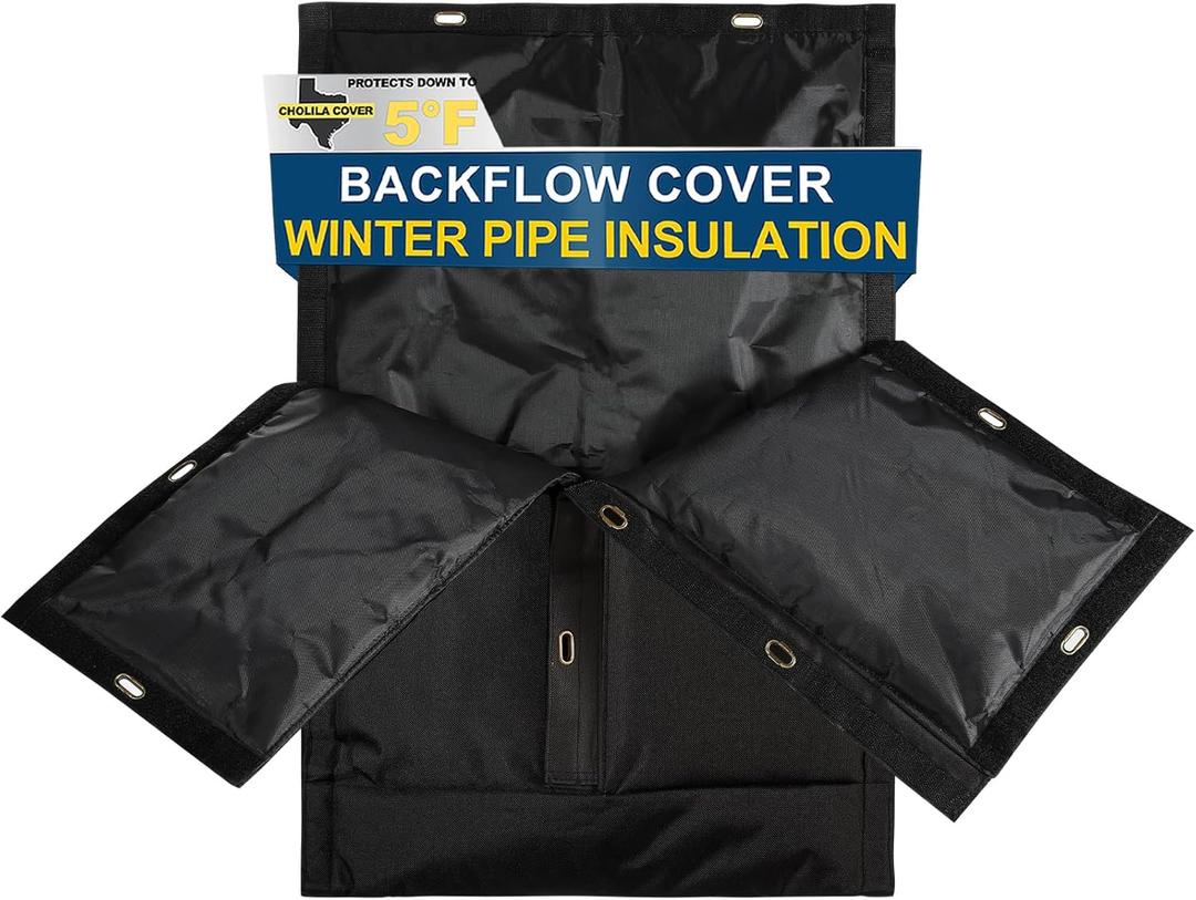 Backflow Preventer Cover Insulated (5F) - 17" W x 24" H Backflow Cover for Winter Pipe Freeze Protection - Sprinkler Covers for Outside with 7 Layers Fabric Pipe Insulation Cover Black