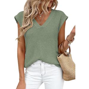 PRETTYGARDEN Women's 2026 Lightweight Sweaters Vest Spring Trendy Cap Sleeve V Neck Knit Tank Tops Summer Going Out Outfits (Green) Small