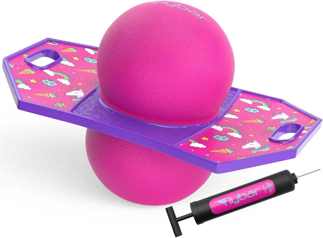 Flybar Pogo Trick Ball for Kids  Balance Bounce Board with Anti-Slip Deck  Pump Included - Indoor & Outdoor Toys for Boys and Girls Fun Way to Reduce Screen Time Supports up to 160 lbs  Ages 6+ (Unicorn)