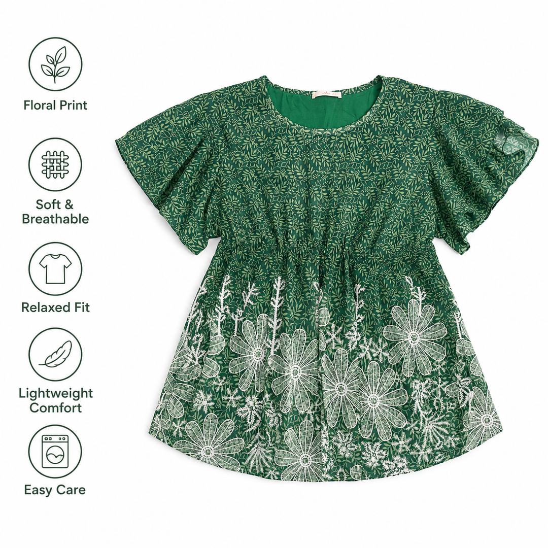 Women's Green Flower Shirt, Size XL