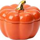 Dutch Oven Pot with Lid, Pumpkin Pottery Dessert Saucepan, Mini Baking Dish Cute Pumpkins Bowl, Covered Dutch Oven Ceramic Stockpot, Pumpkin-Shaped Casserole (Orange)