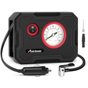 AVID POWER 12V Tire Inflator Portable Air Compressor, Portable Car Air Pump w/Display Gauge and LED Light, Air Pump for Car Tires, Bike, Motorcycle, Compact, Lightweight (Black Red)