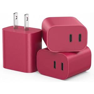 USB C Charger,Dual Port USB C Fast Charging BlockType C Wall Charger Plug for iPhone 16/15/14/13/12/11/ Pro Max/Plus/Xs Max/XR/X,iPad Pro/Samsung Galaxy(20W) (Red)