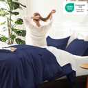 Litanika Navy Blue Comforter Set Full Size, 3 Pieces Boys Men Lightweight Solid Bedding Comforter Set, All Season Fluffy Down Alternative Bed Set (79x90In Comforter & 2 Pillowcases)